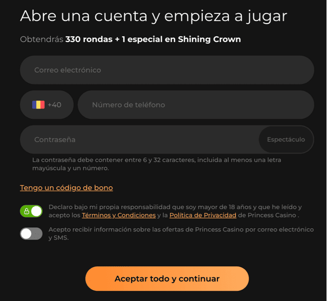 REGISTRO Princess casino